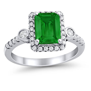 Halo Weddding Bridal Promise Ring Simulated Green Emerald CZ 925 Sterling Silver